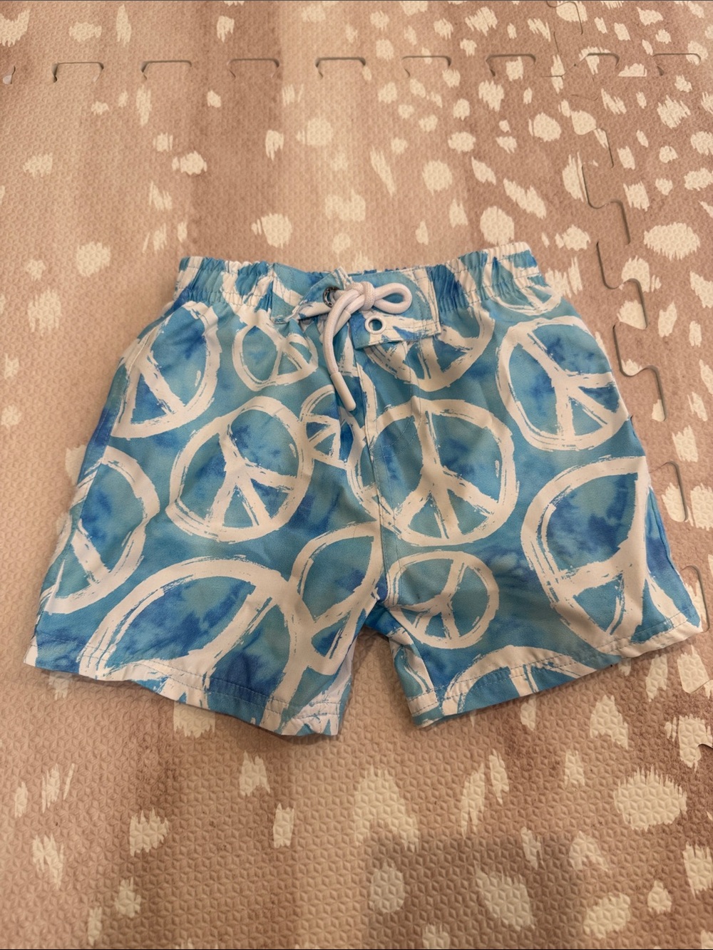 MISH Boys Blue Peace Sign Swim Trunks Swimsuit Board Shorts 18M